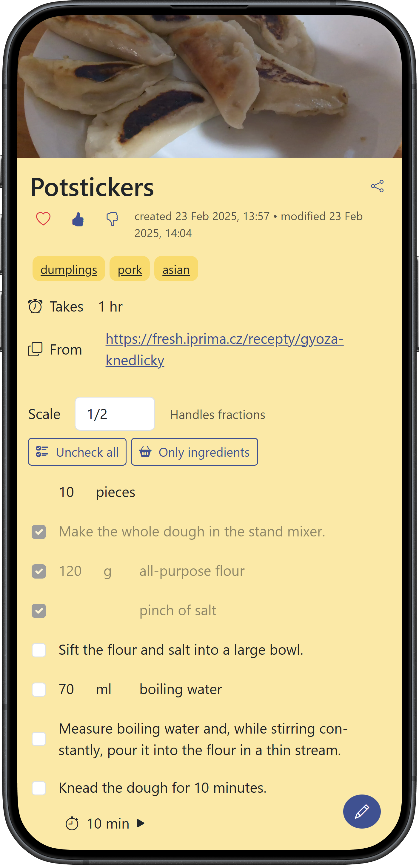CookHub recipe page view